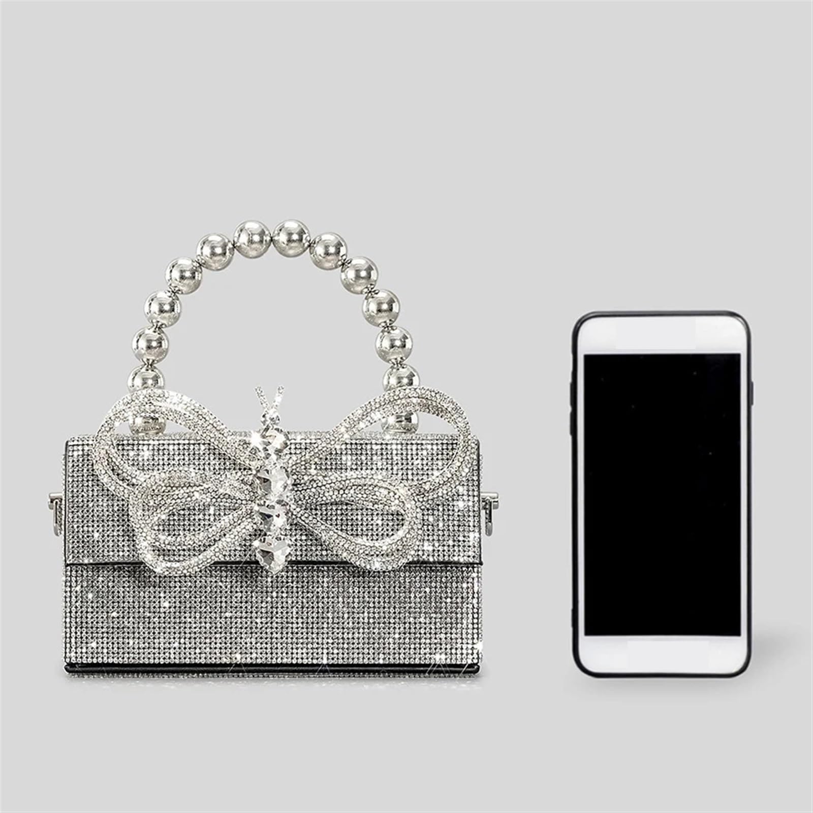 Bolsos Pedrería Mujer Bolso de noche con lazo diamantes a la moda, bolsos mujer cuentas imitación, bolso hombro tipo bandolera brillante, pequeños solapa