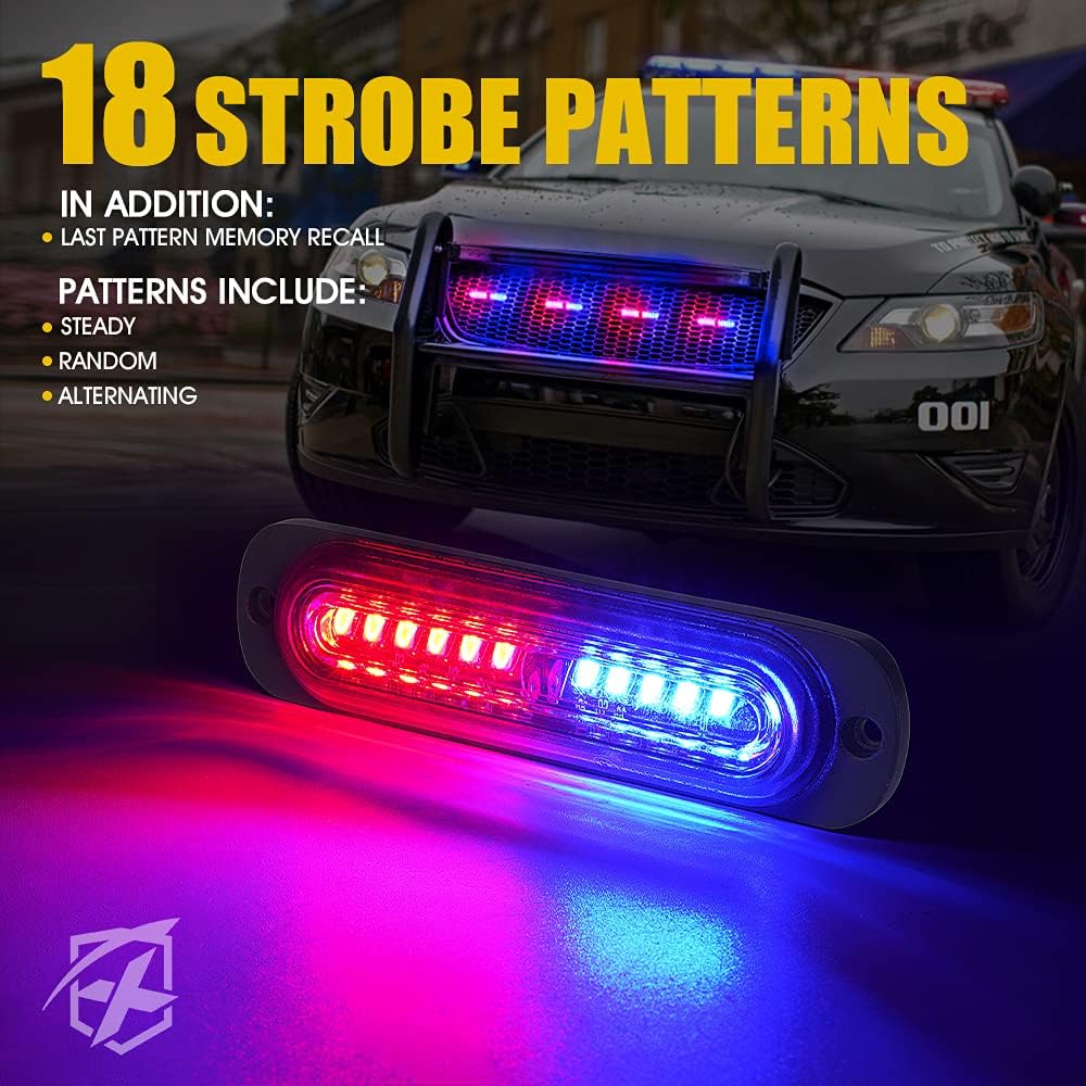 Xprite Red Blue LED Emergency Strobe Lights Kit, Surface Flush Mount Grill Grille Hazard Warning Safty Flashing Police Light for Volunteer Vehicles Off-Road Trucks Cars SUV ATV UTV Motorcycle - 10PCS