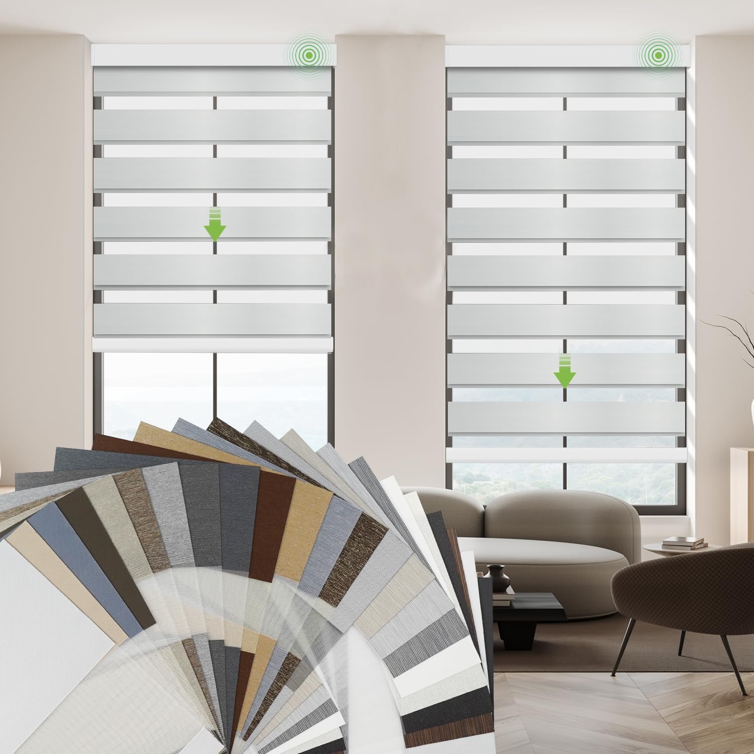 Motorized Zebra Blinds with Remote Work with HomeKit Alexa Horizontal Automatic Electric Window Shades 90 Blackout Light Filtering