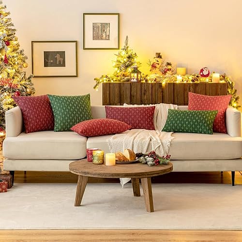 Miniatura 3 de MIULEE Paquete de 2 fundas de almohada decorativas de lino de arpillera de Navidad, fundas de almohada modernas de estilo rústico tejido con textura