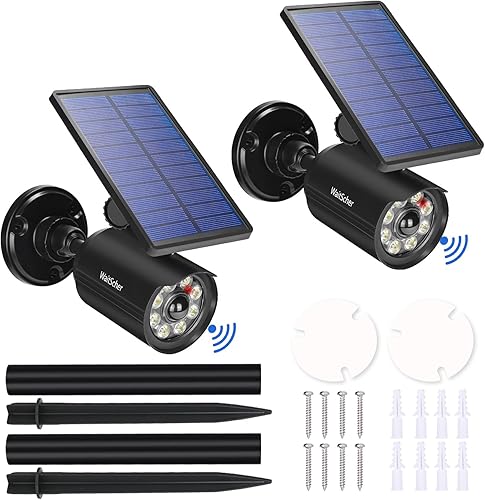 Luces solares de movimiento para exteriores, impermeables, con cámara falsa, 360, giratorias, luces de inundación solares de 3600 mAh, luz de
