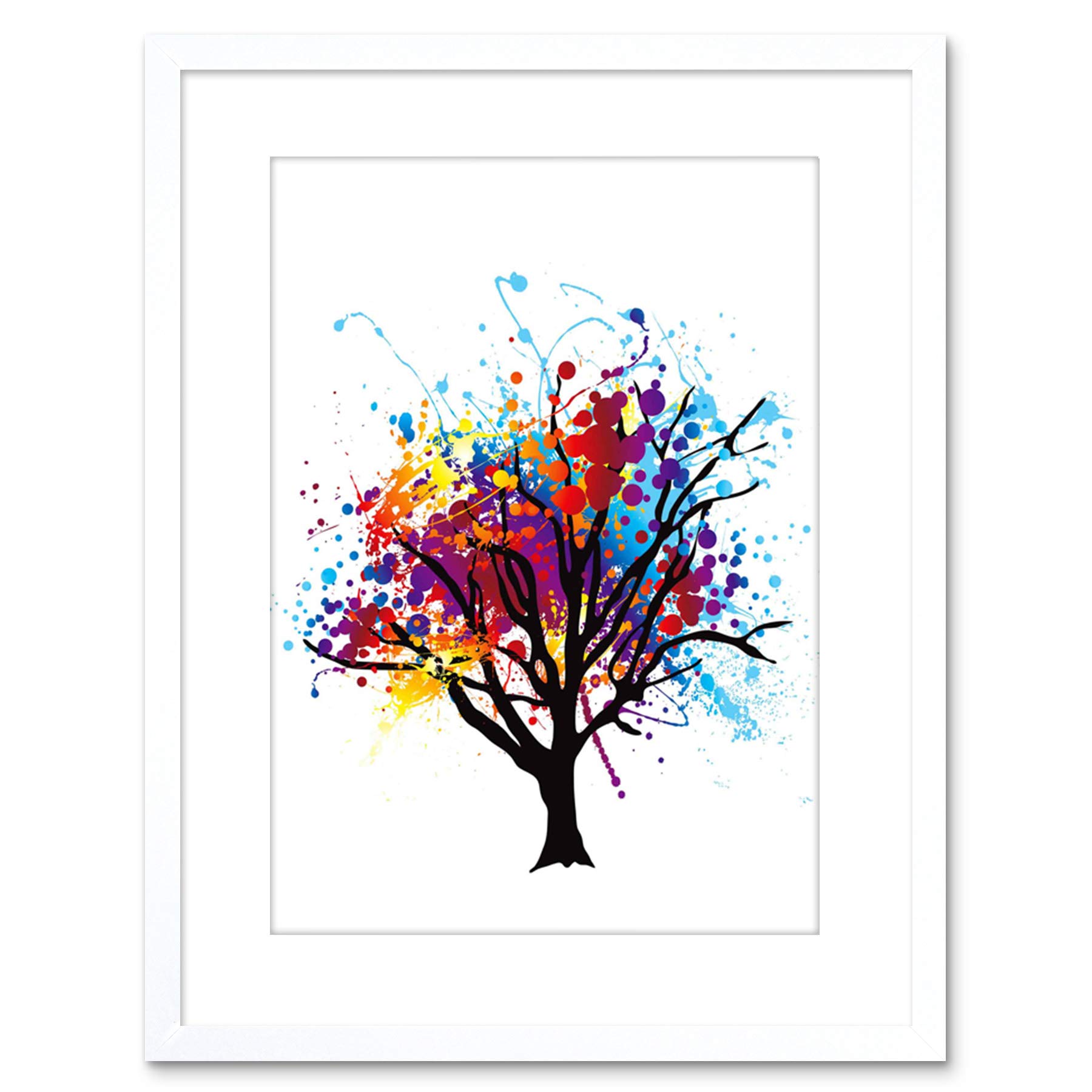 Wee Blue Coo Paint Splat Abstract Tree Rainbow Picture Photo Framed Wall Art Print