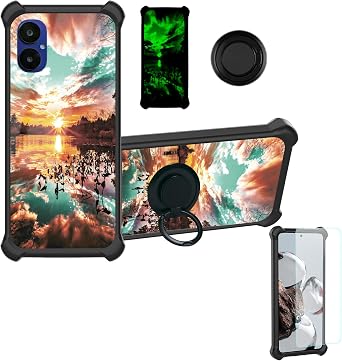 Aroepurt Nuu A15 Case Compatible with Nuu Mobile A15 Phone Case Cover [with Tempered Glass Screen Protector][Hard PC + Soft Silicone][Ring Support] [Luminous Effect] YGH-FJ