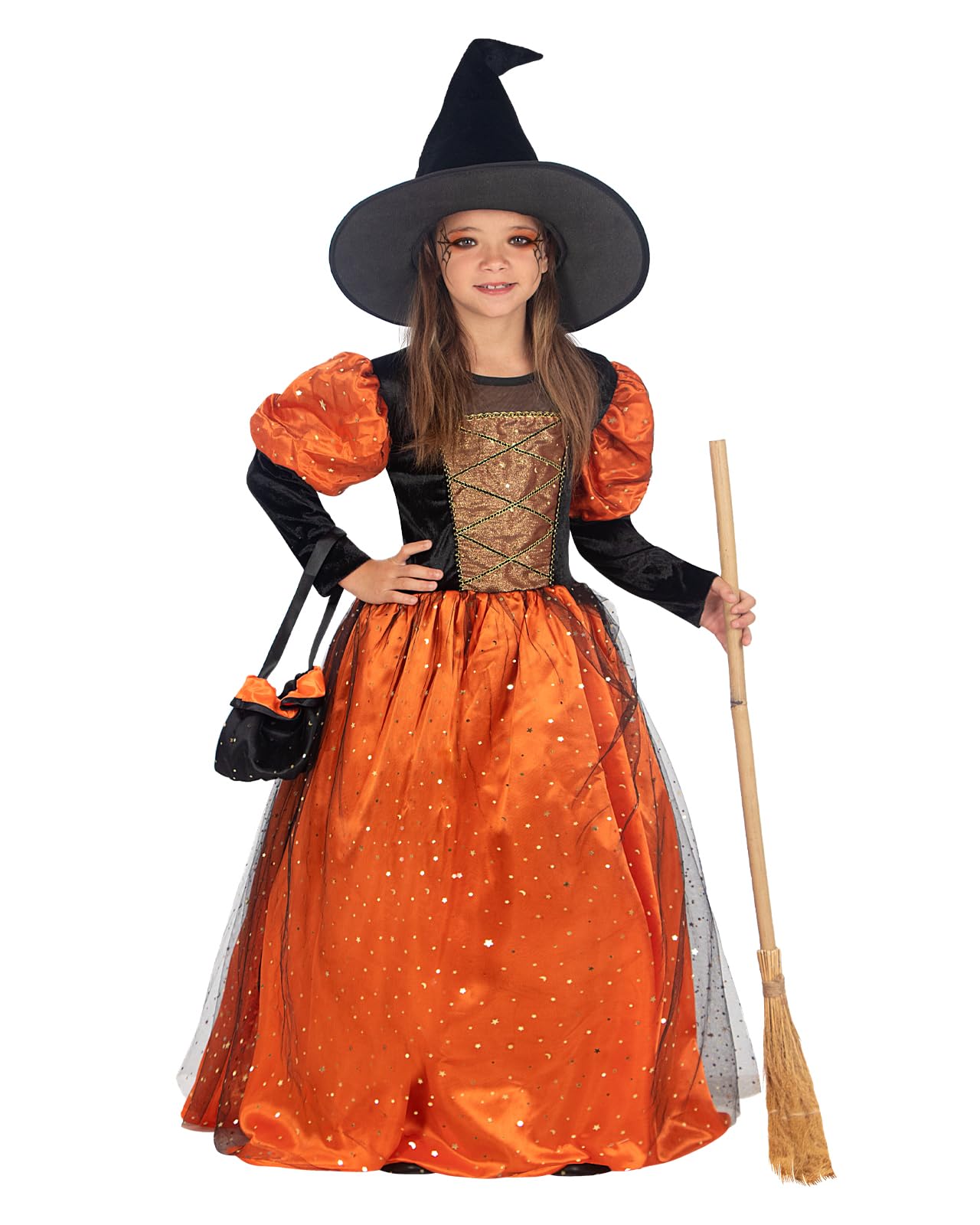 Funidelia | Kostium czarownicy premium dla dziewczynek Czarownice, Czarodzieje, Halloween, Horror - Strój dla dzieci i zabawne akcesoria na imprezy, karnawał i Halloween - Pomarańczowy