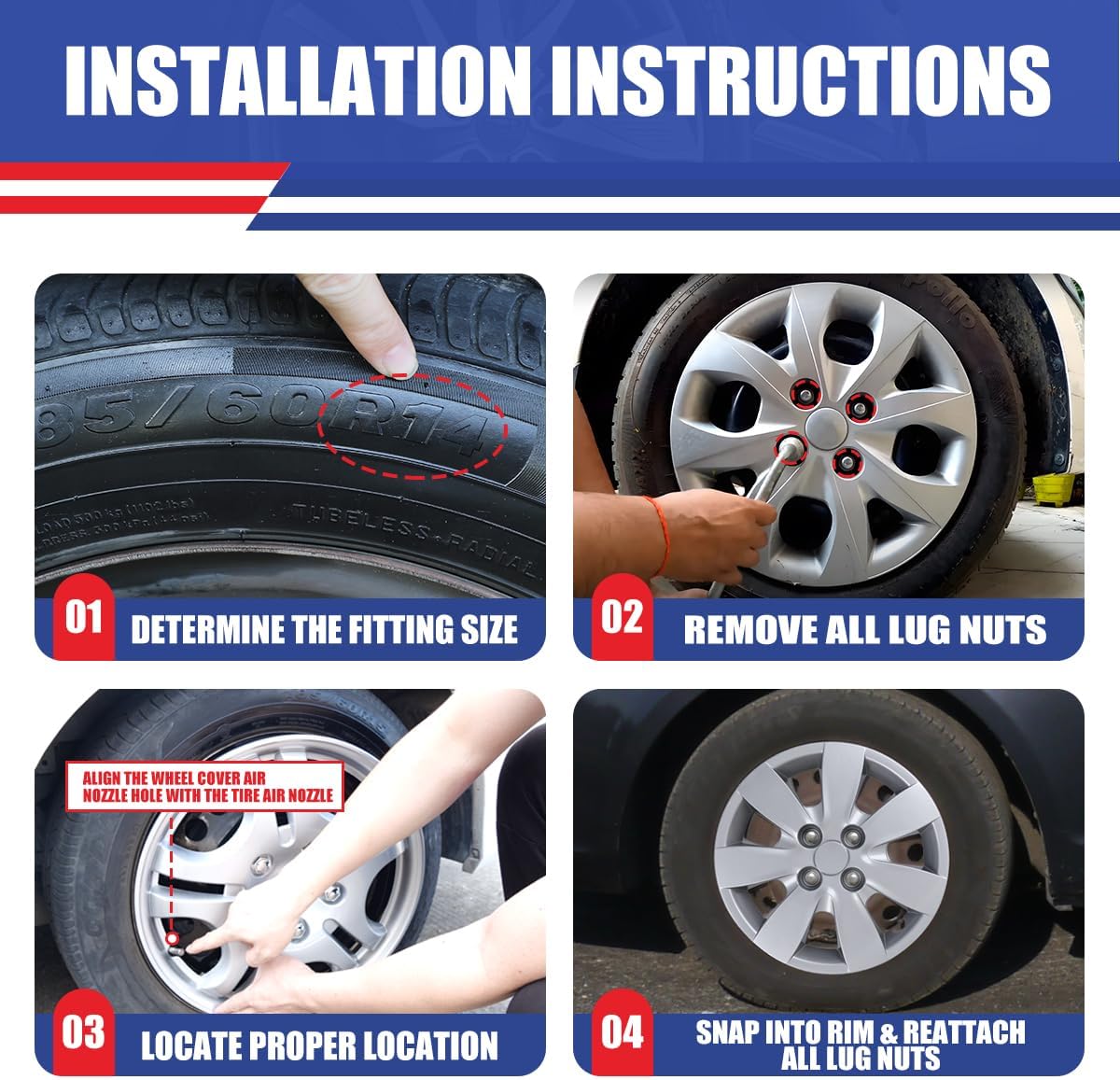 CPW 14 Inch Steel Wheel Hubcaps for Hyundai Accent Sedan Hatchback 2008-2011, PP Material Bolt-On Installation Set of 4 Pcs Lacquer