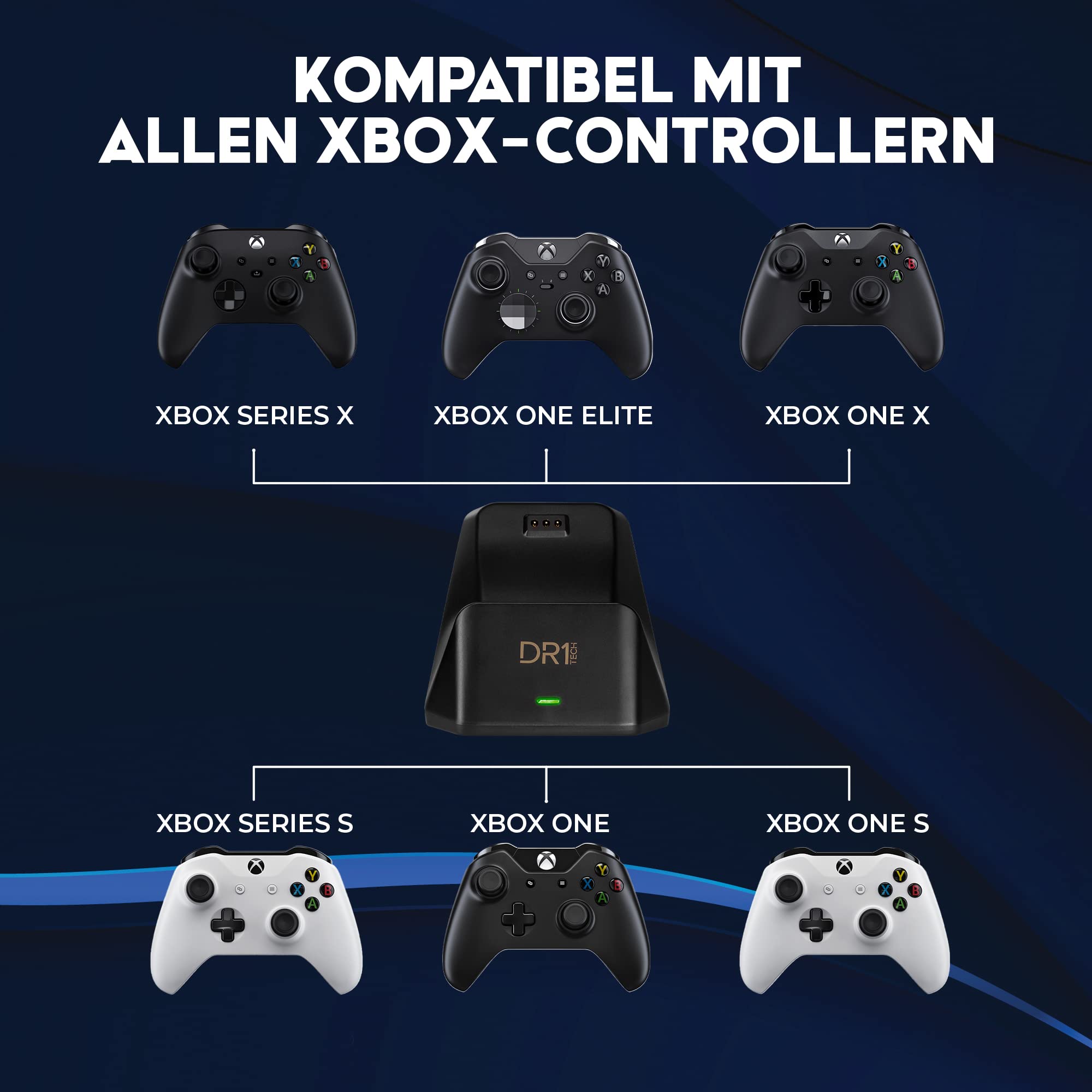 DR1TECH PowerSetX Ladestation und Akku Für Controller XBOX One X/S, Series X/S - Zubehör Für XBOX Wireless Controller + Smart Battery 1200 mAh (Controller NICHT Enthalten) [Amazon Exclusive]