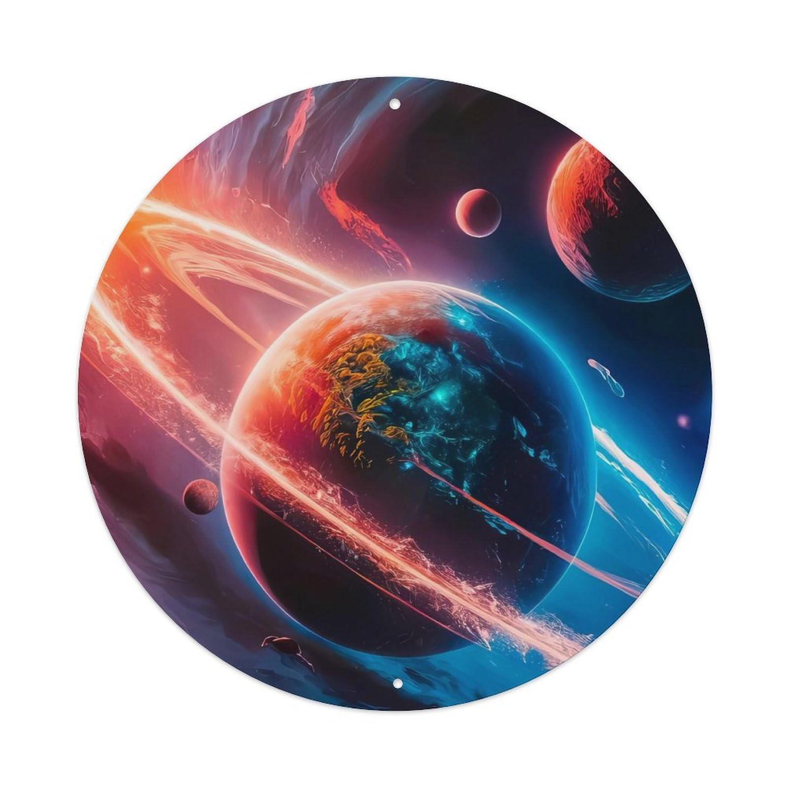 Space Blazing Blue Planet with Flowing Clouds Metal Tin Sign