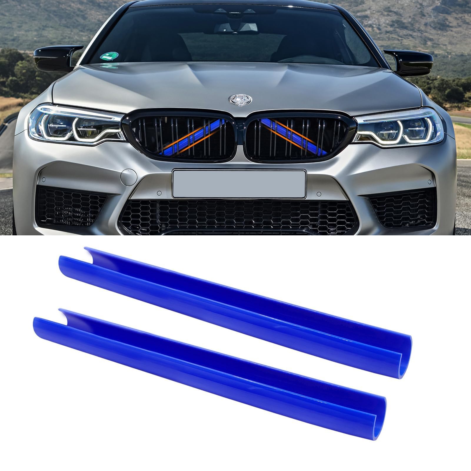 Tryagat 2 Pcs Front Grill Stripes for BMW 1er F40 118i 118d M Sport 2018-2026, Grille Decoration Cover Trim Clips Badge Strips Front Radiator Insert Grill Trim Accessories,Blue
