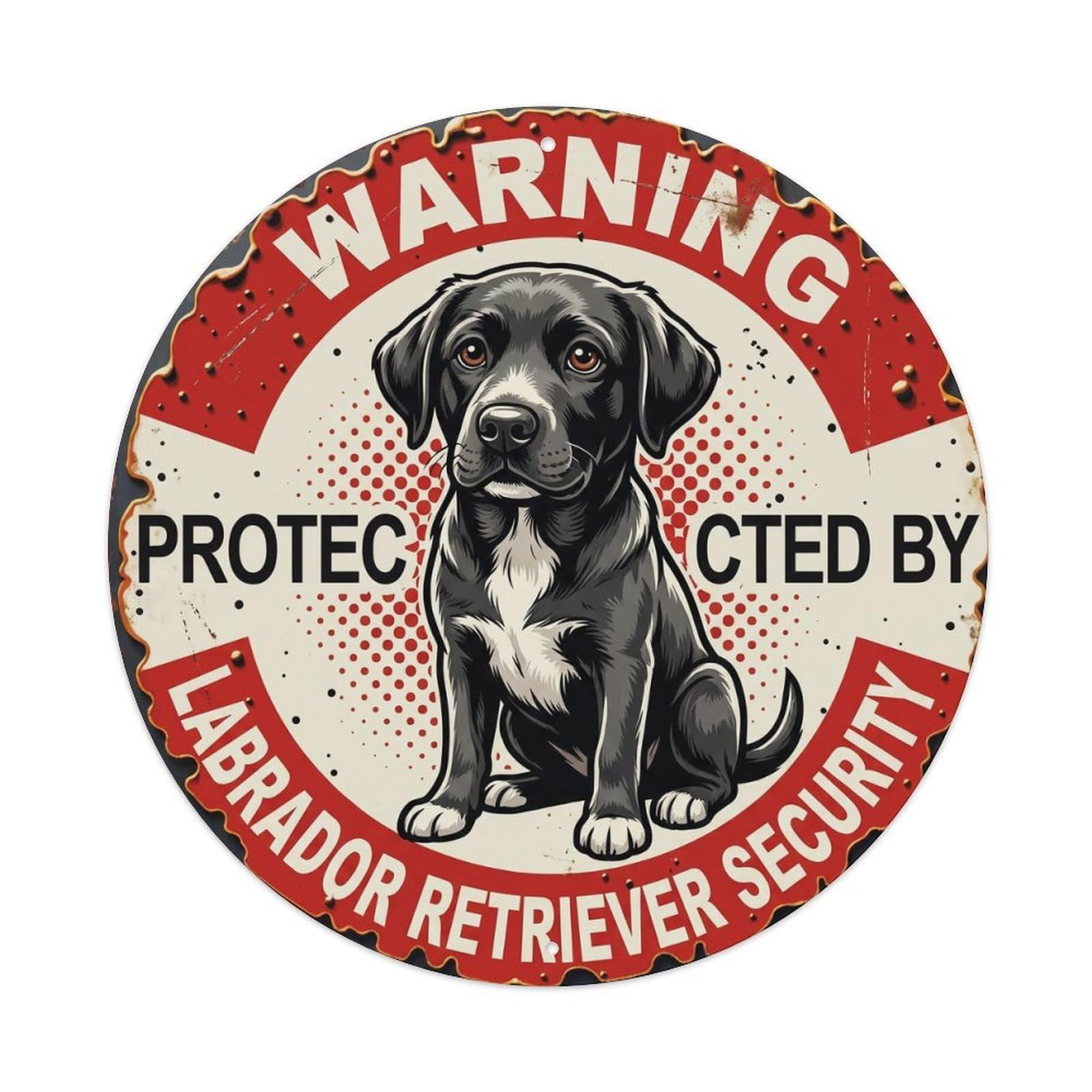 Metal Tin Sign Warning Protected By Labrador Retriever Dog Security Vintage