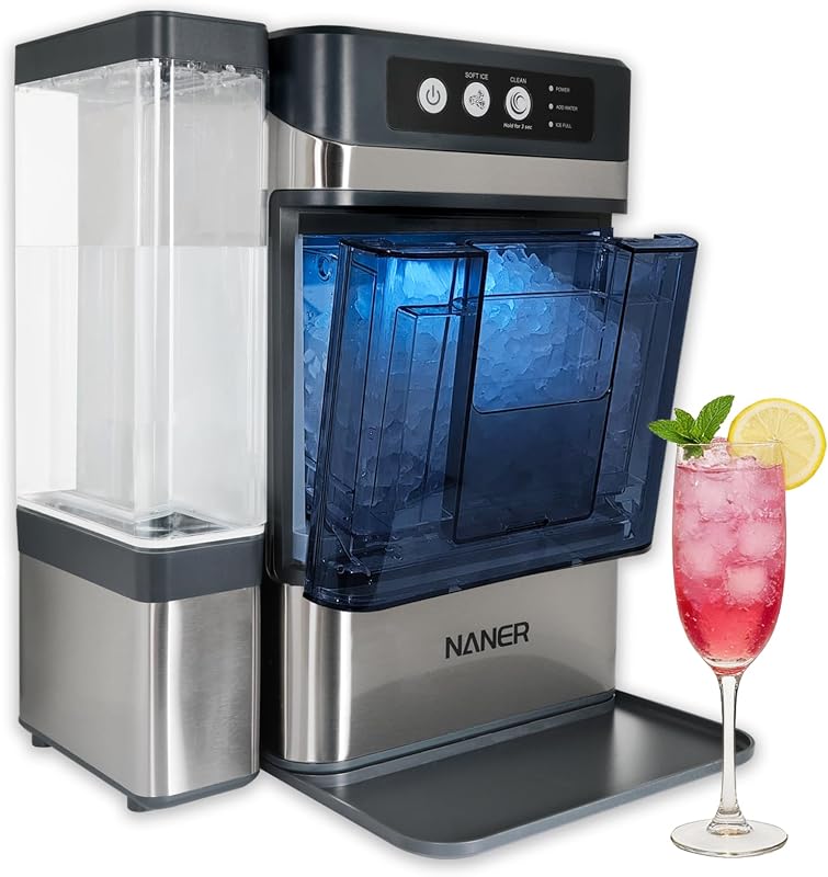 Nugget Ice Makers Countertop 42lbs/Day Large Capacity One-Click Operation Self-Cleaning Portable Ice Maker with A Detachable 3L Water Tank Scoop Included Ice Machine for Home/Kitchen/Office