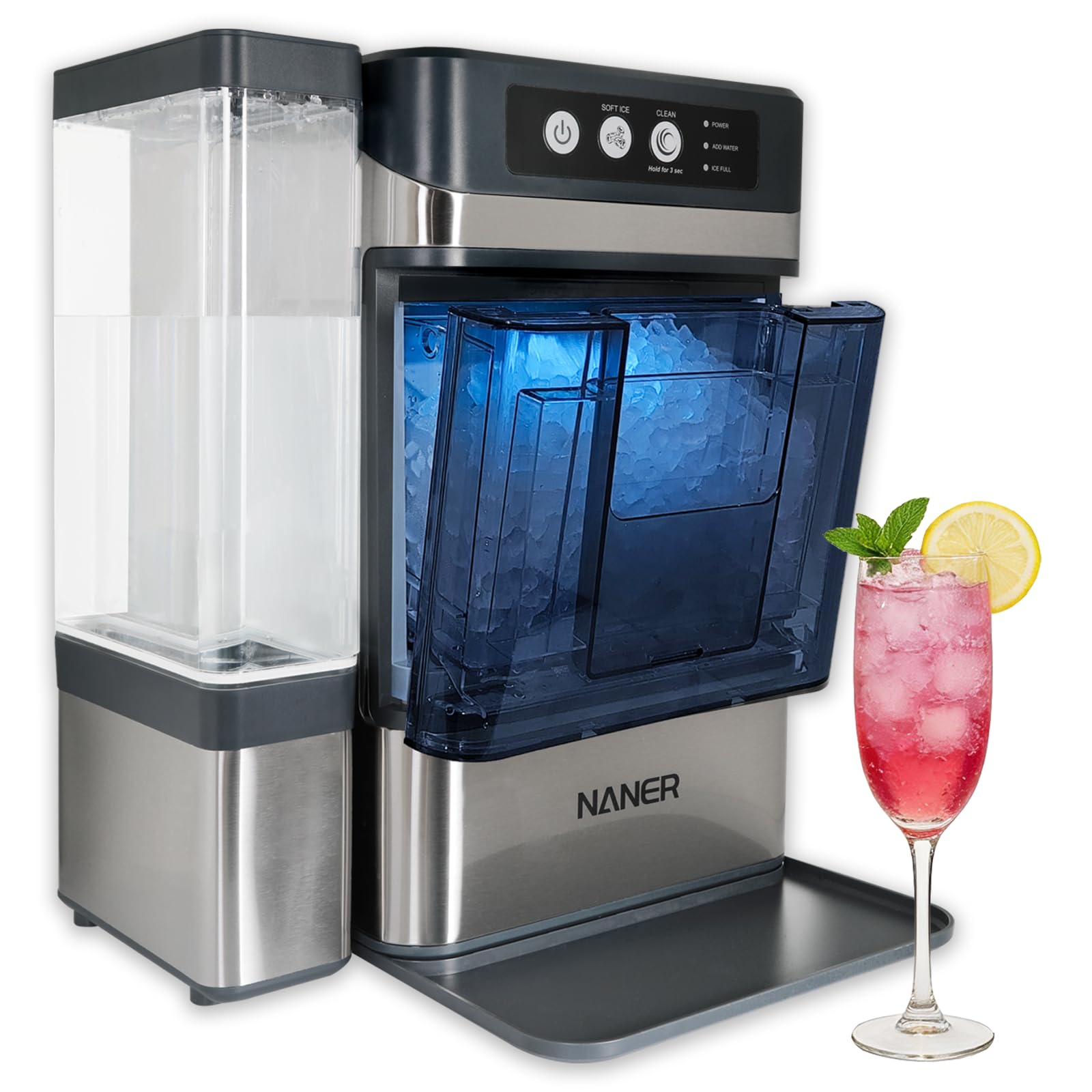 Nugget Ice Makers Countertop 42lbs/Day Large Capacity One-Click Operation Self-Cleaning Portable Ice Maker with A Detachable 3L Water Tank Scoop Included Ice Machine for Home/Kitchen/Office