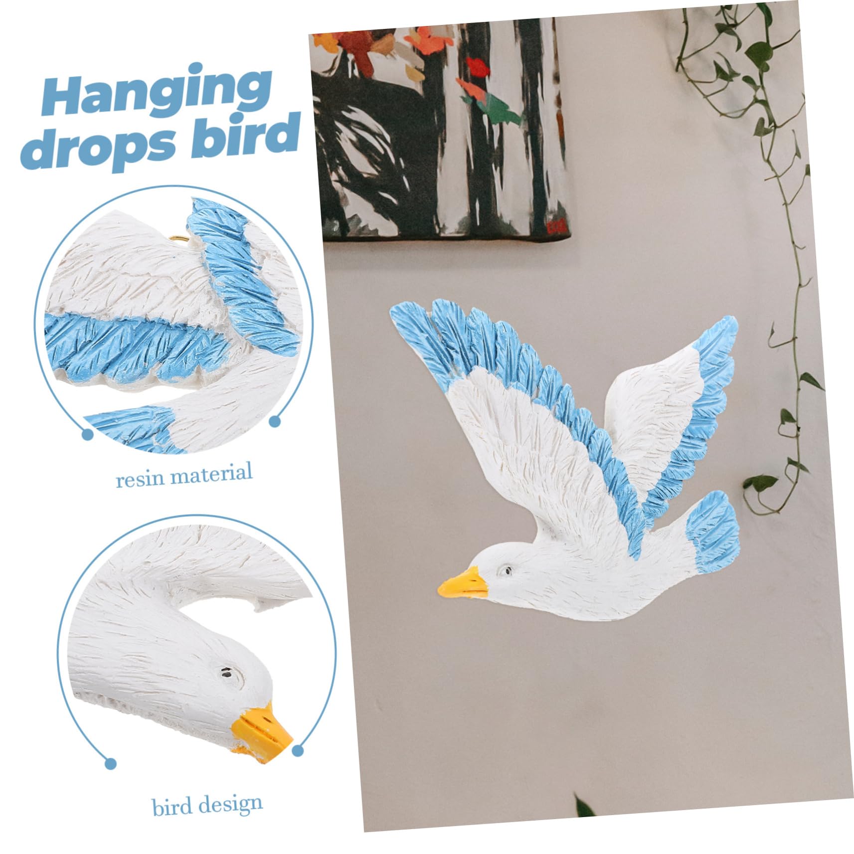 3 Pezzi Gabbiani in Resina Blu, Decorazione da Parete Sospesa per Salotto e Sfondo, Stile Creativo e Sicuro per Casa