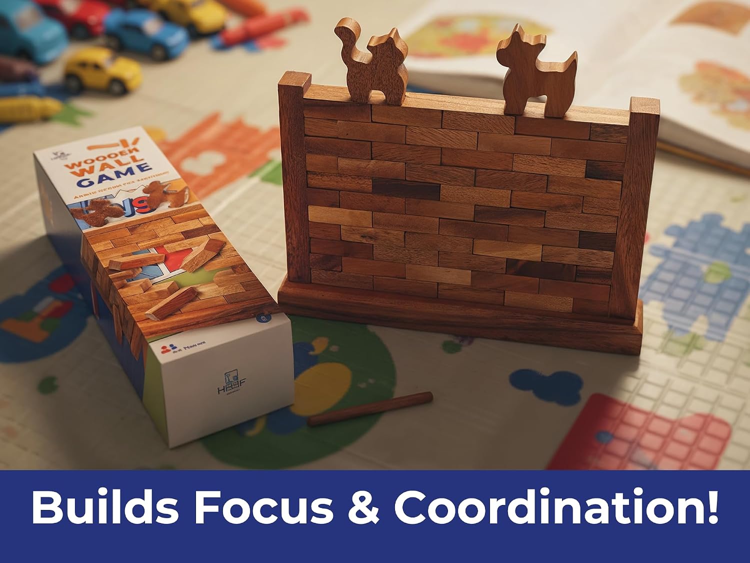 BSIRI Wooden Brick Wall Balancing Game with Characters Family for Teens and Adults Classic Brick Games Tabletop Party Skill Activity for Home Party Play