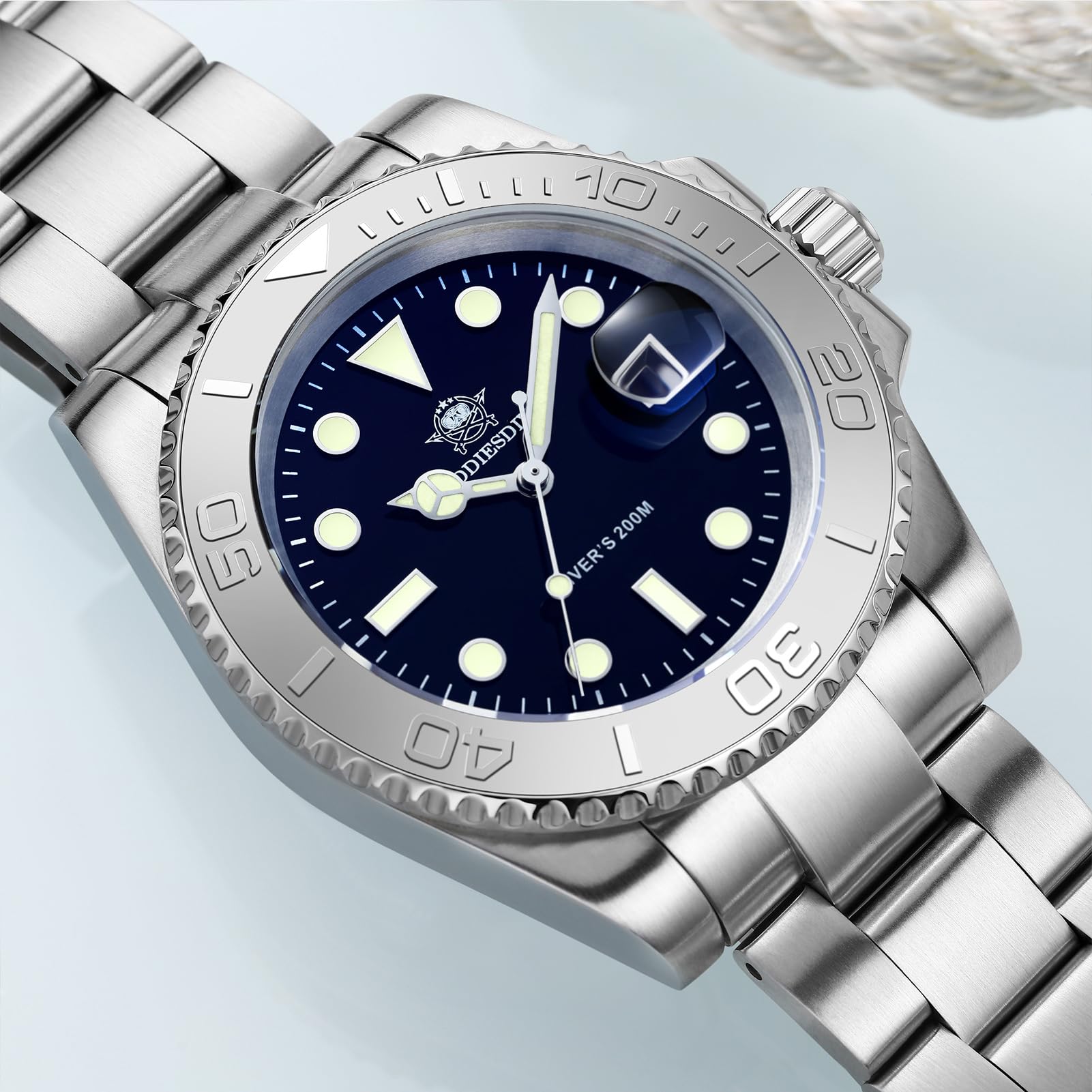 ADDIESDIVE ADDIEDIVE Orologio Quarzo Acciaio Diver Orologi Uomini 41mm Quadrante Nero Impermeabile 200M Lunetta Argentata Nero