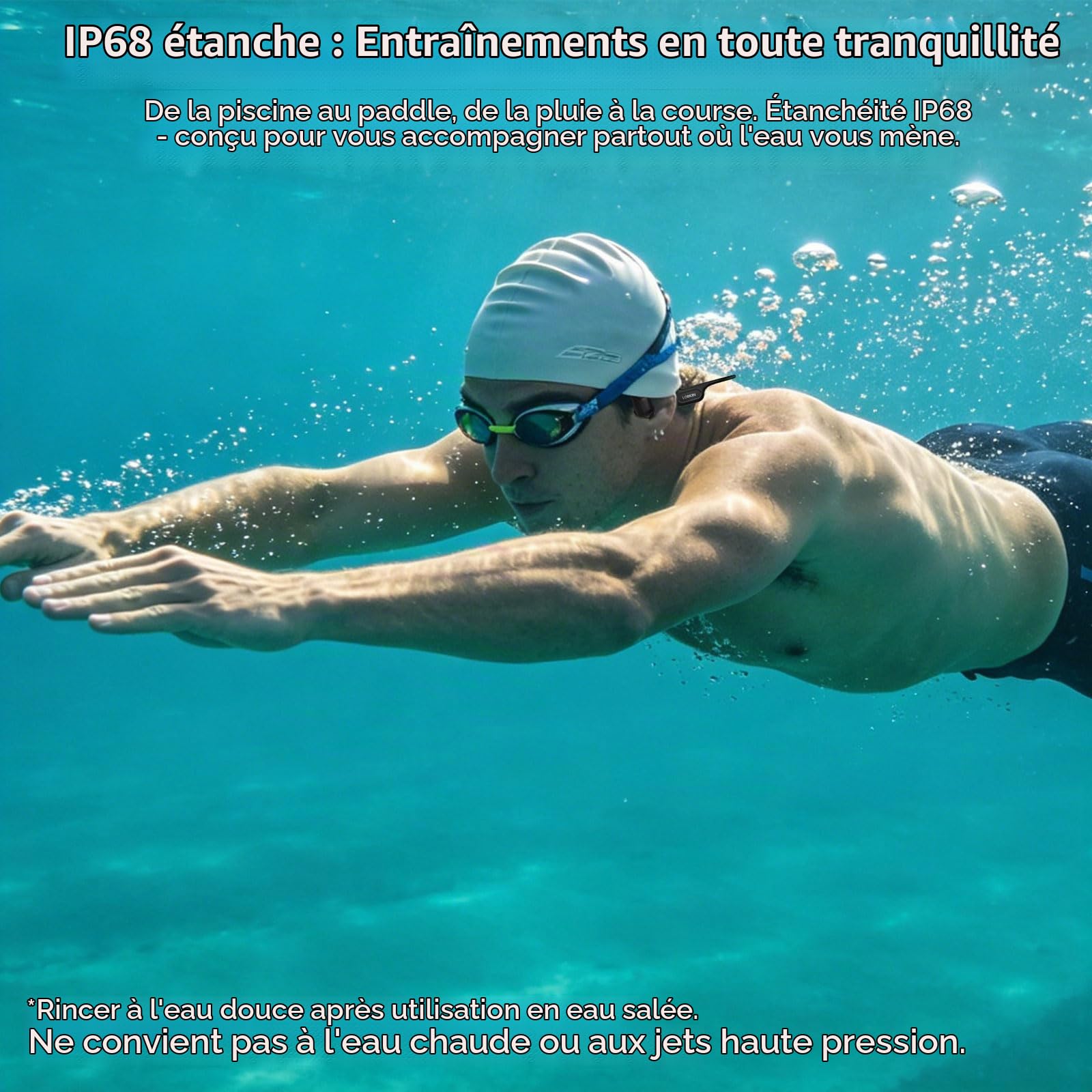LOBKIN Casque Conduction Osseuse et Aérienne, IP68 Écouteur pour Natation, Casque sans Fil Ouverte Bluetooth 6.1, Réduction ENC et 32 Go MP3, pour la Natation, Le Sport et Le Fitness | Hybride Osseuse+Aérienne pour Son Immersif. ENC Réduit Bruit pour Appe