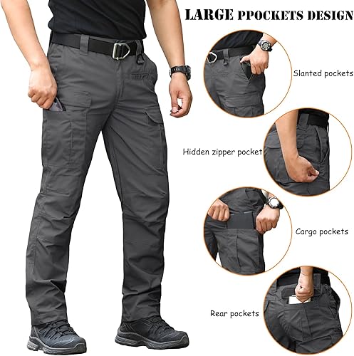 Miniatura 4 de CARWORNIC Pantalones tácticos Ripstop para hombre, resistentes al agua, pantalones cargo militares, ligeros, con bolsillos EDC para senderismo
