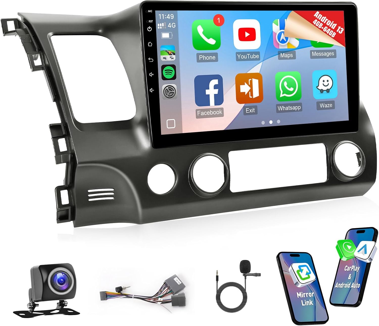 Naifay Android 13 Car Radio installed in a Honda Civic dashboard