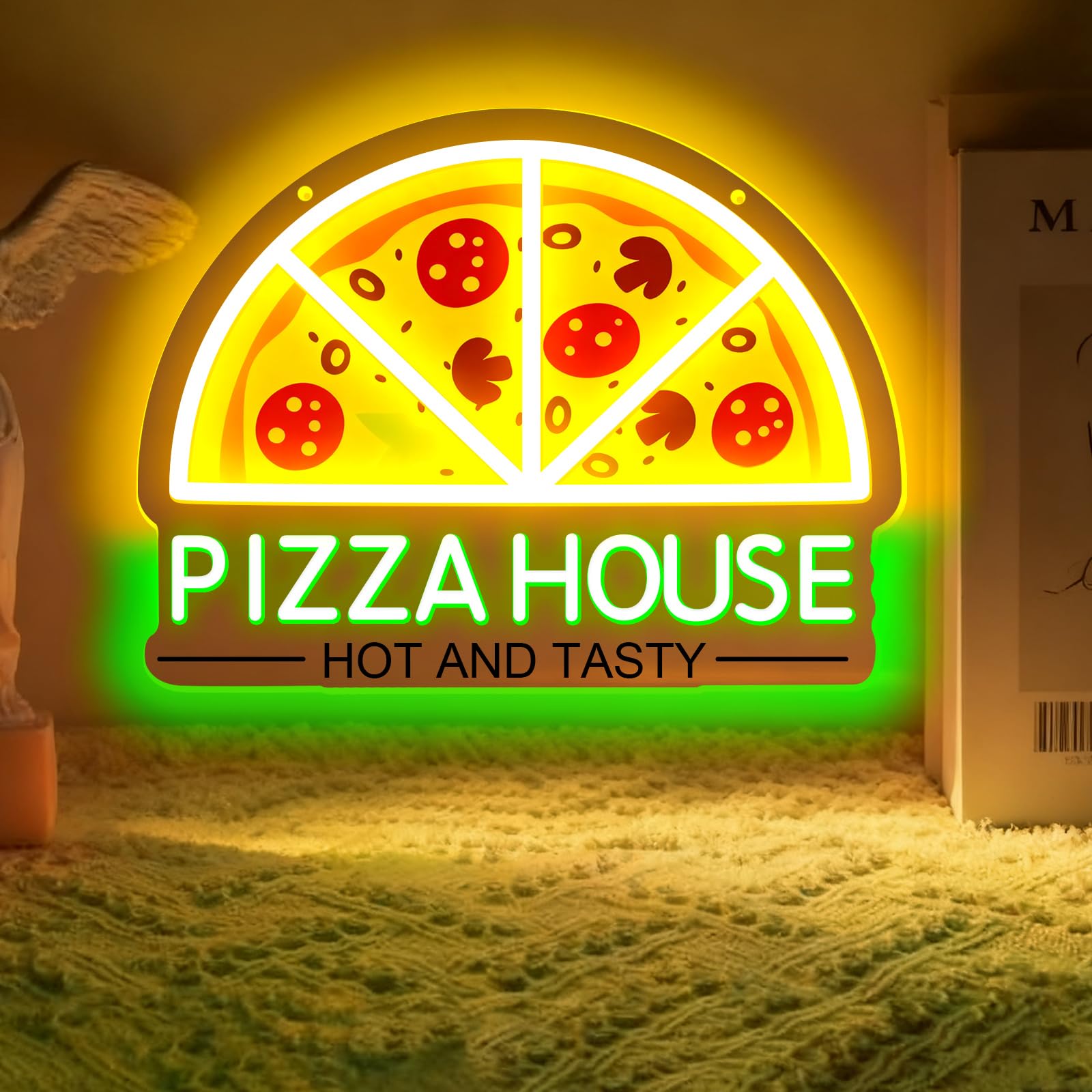 Pizza House UV Print Neon Sign Wall Decoration Super Bright Pizza Shaped USB Powered LED Neon Lights Suitable for Pizza Shops Kitchens Restaurants Dining Cars And Small Restaurants (5V 16*12 Inches) — image 1