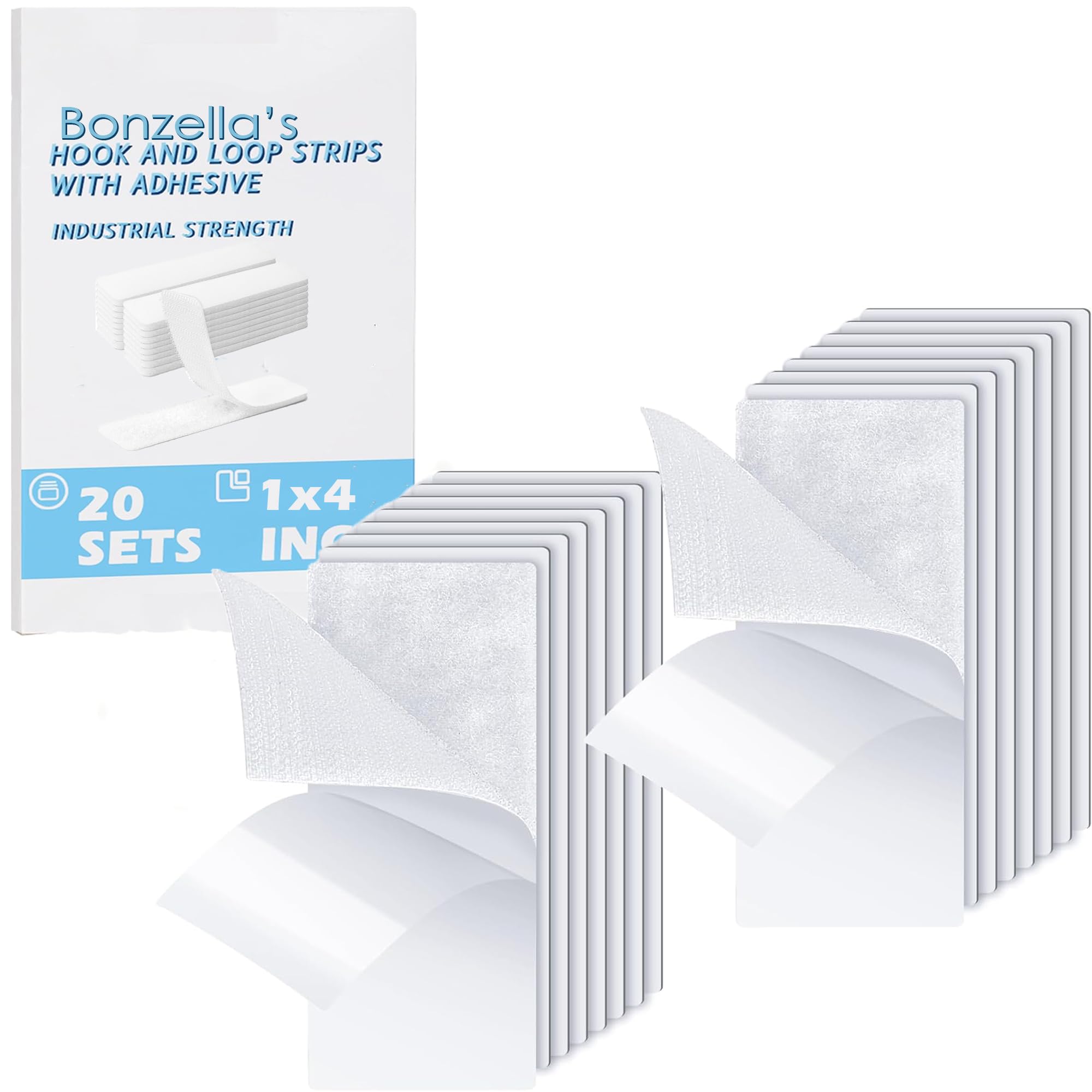 Bonzella 20pcs Self Adhesive Hook and Loop Strips Tape 1x4 Inch Velcro Tapes,Mosquito net Mounting Tape For Home,Office,Carpet,Multipurpose Double Sided Hook & Loop Tape for Crafting & Hanging (White, 1in X 4in)-image-37
