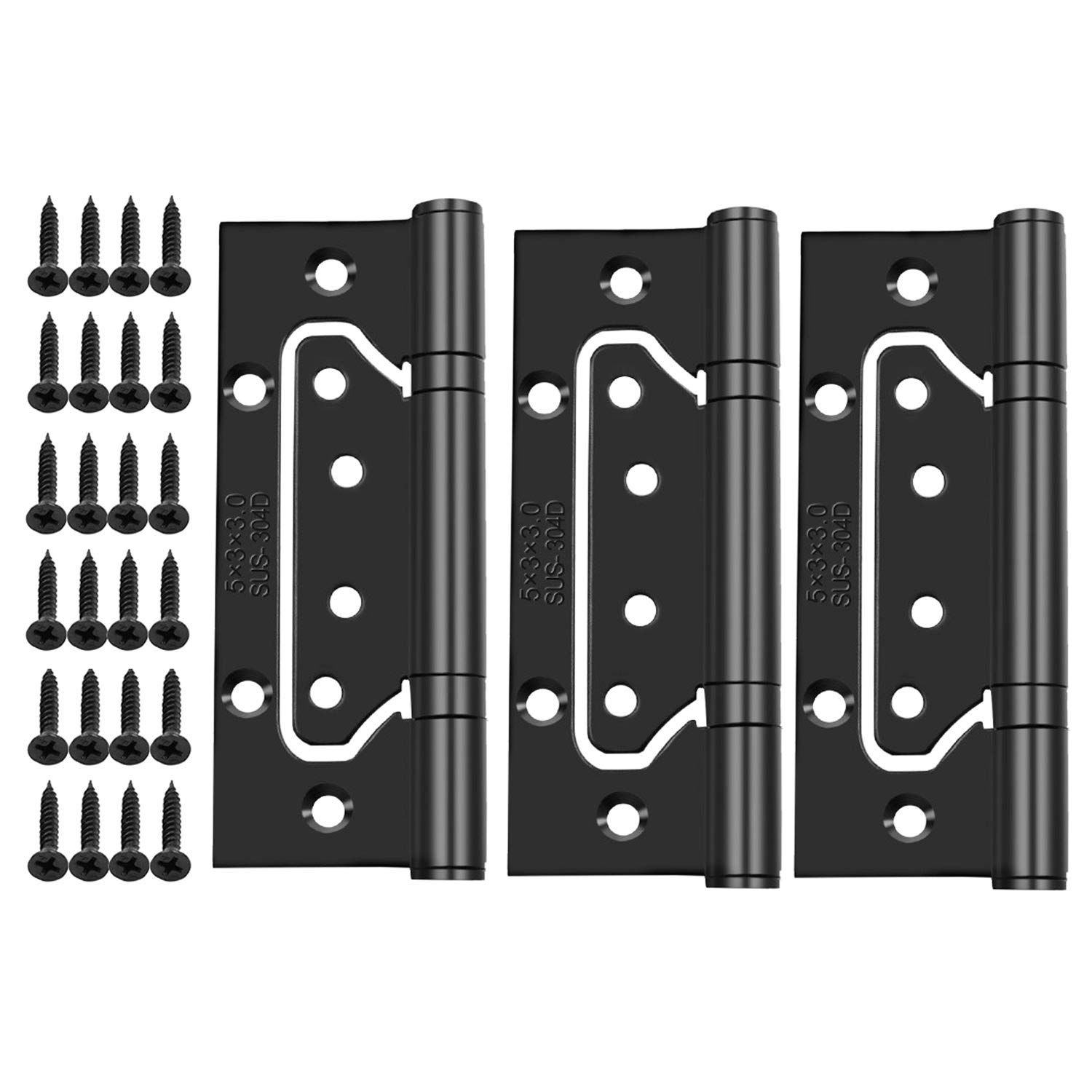 Dike-Jx Black 3Pcs 5Inch Home Door Hinges Ball Bearing Small Flush Hinge Non-Mortise Stainless Steel Brushed Nickel Smooth And Silent Movement Replacement Ball Bearing Mute (Black)