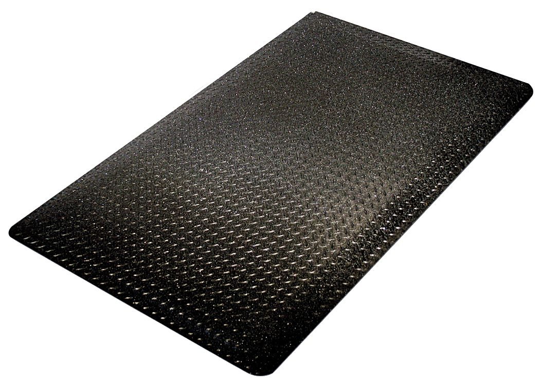 WearwellPvc 416 Ultrasoft Diamond-Plate Heavy Duty Anti-Fatigue Mat, Safety Beveled Edges, For Dry Areas, 3' Width X 5' Length X 15/16" Thickness, Black