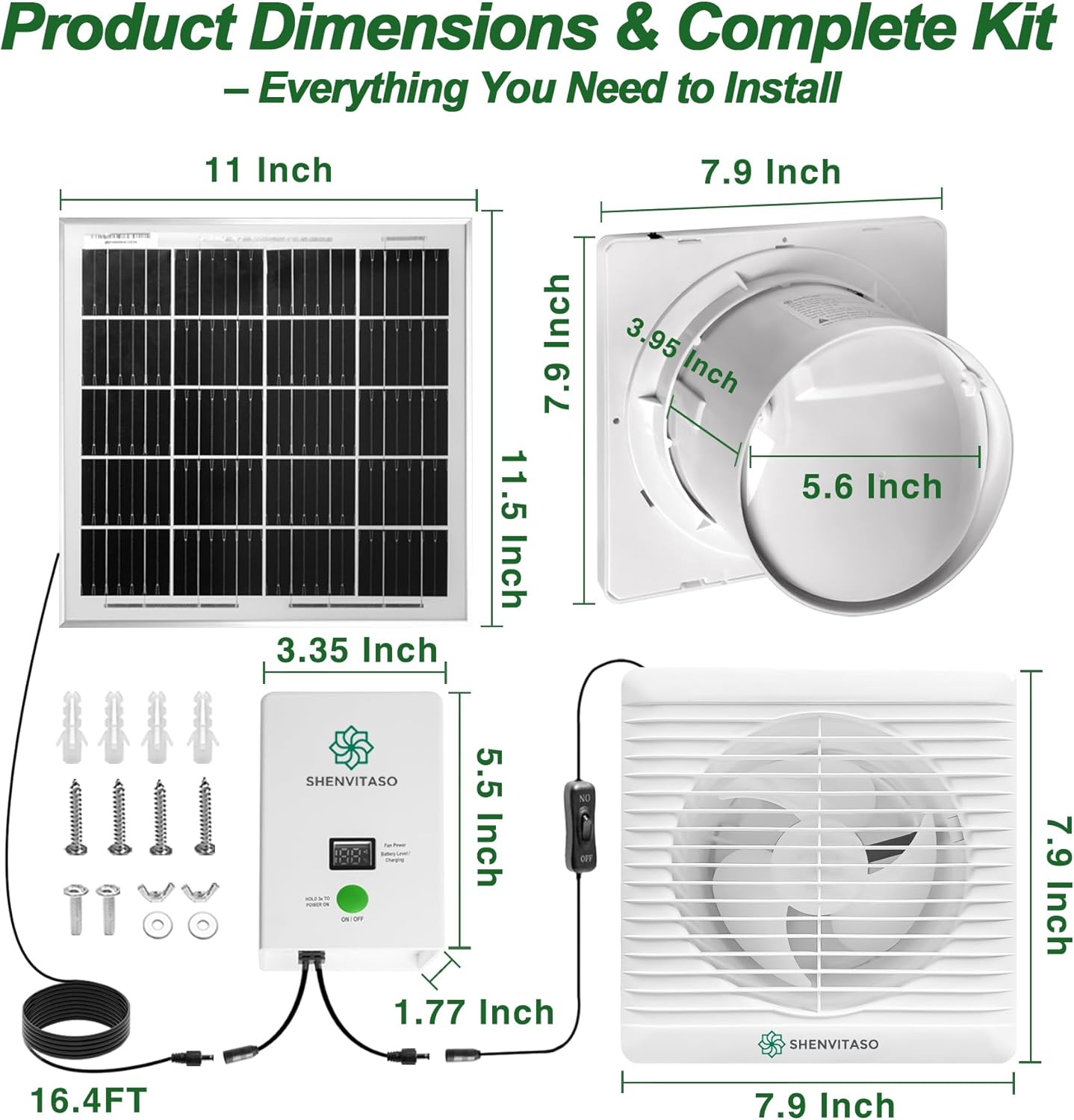 Solar Exhaust Fan with 7500mAh Battery & LCD Display, 25W Solar Panel Vent Fan for Chicken Coop, Greenhouse & Shed, 6" Solar Powered Ventilation Fan, 380 CFM, Ultra Quiet, Day & Night Cooling