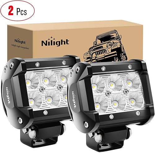 Miniatura 2 de Nilight - 2 barras de luz LED de 4 pulgadas y 18 W, luces antiniebla de conducción todoterreno con soporte de montaje de luz todoterreno, abrazadera