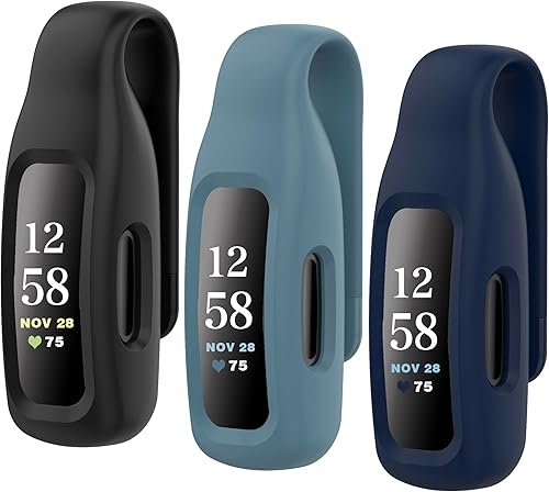 HSWAI Paquete de 3 clips de repuesto para Fitbit Inspire 2Fitbit Inspire 3, clip de silicona suave y cómodo de protección de 360, accesorio