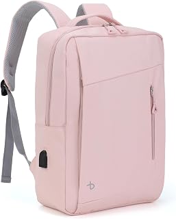 BESMART Slim Travel Laptop Backpack for Women, Personal Item Daypack | Lightweight Waterproof College Work Casual Backpack with USB Port,Carry On Flight Approved Backpacks Fit 15.6'' Laptop,Pink