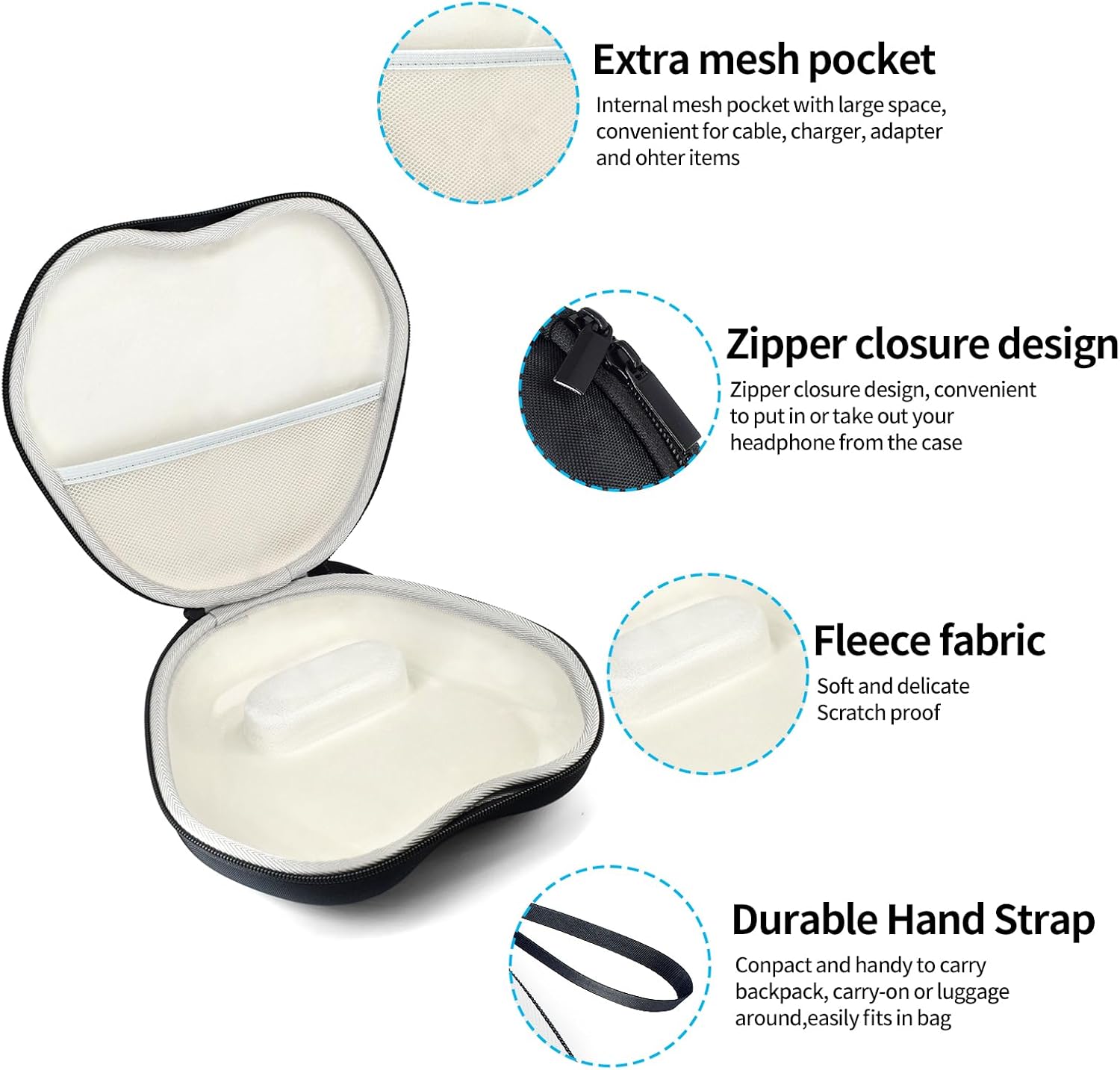 Headphone Case for Edifier W820NB Bluetooth Noise Cancelling Headphone, Headphone Bag Compatible with EDIFIER Free Pro, Mesh Bag for USB Cables, Chargers and Other Accessories, Headset Case Travel Bag - Image 3