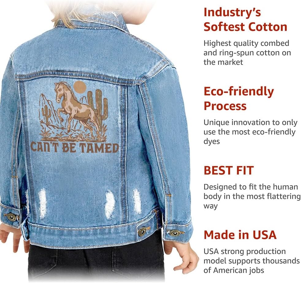 Can't Be Tamed Toddler Denim Jacket - Cowboy Themed Stuff - Bull Rider Stuff - Blue, 12-18 Months