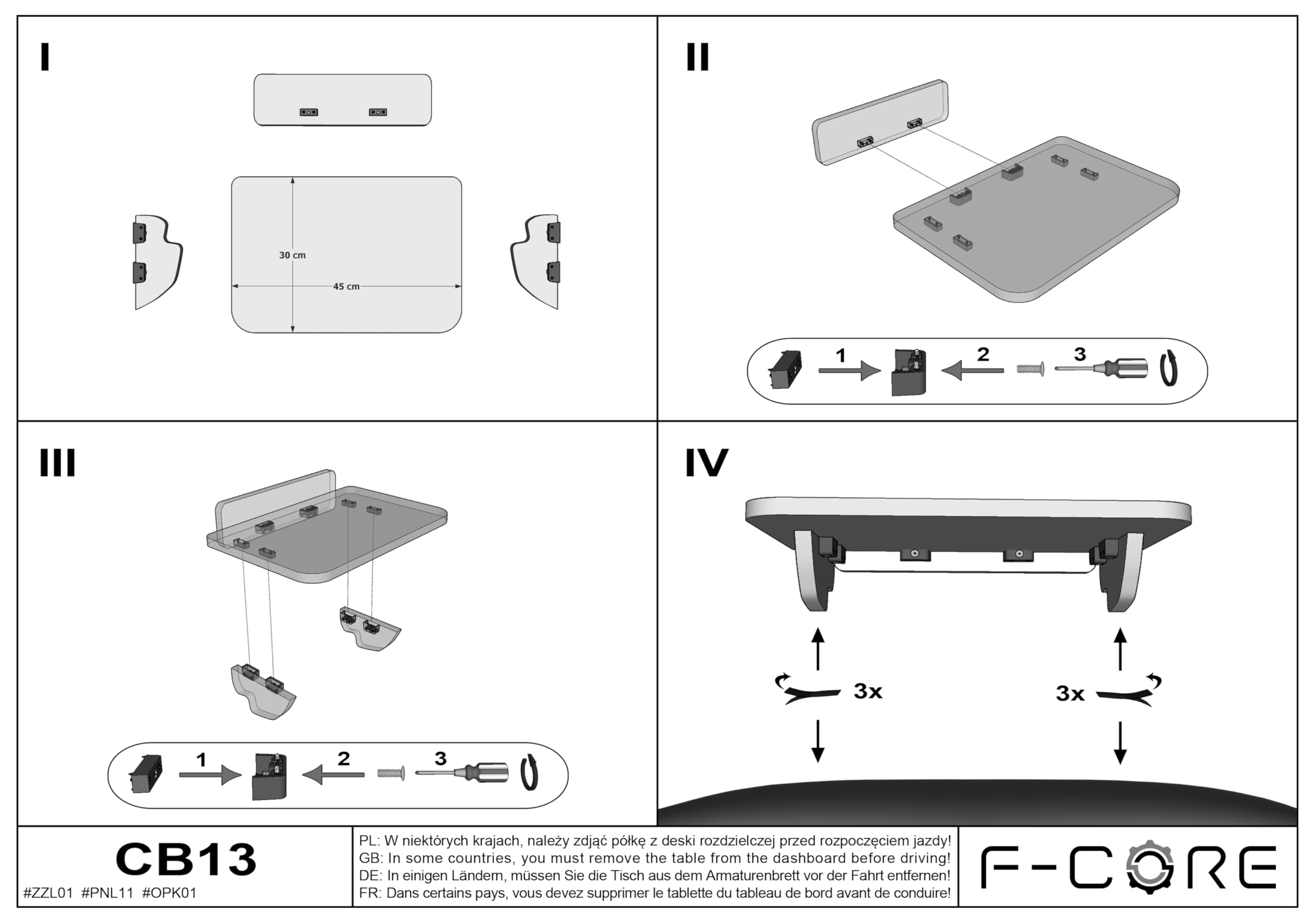 F-CORE Mesas al salpicadero Furgoneta Compatible con Volkswagen Crafter II 10.16-04.24 Man TGE 01.17-04.24 Central Negro