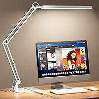 Vista 1 de SKYLEO LED Desk Lamp with Slim Base - Adjustable Swing Arm Desk Light, Dimmable, Timer, Eye Protection, Memory Function, 1300LM, 12W, White