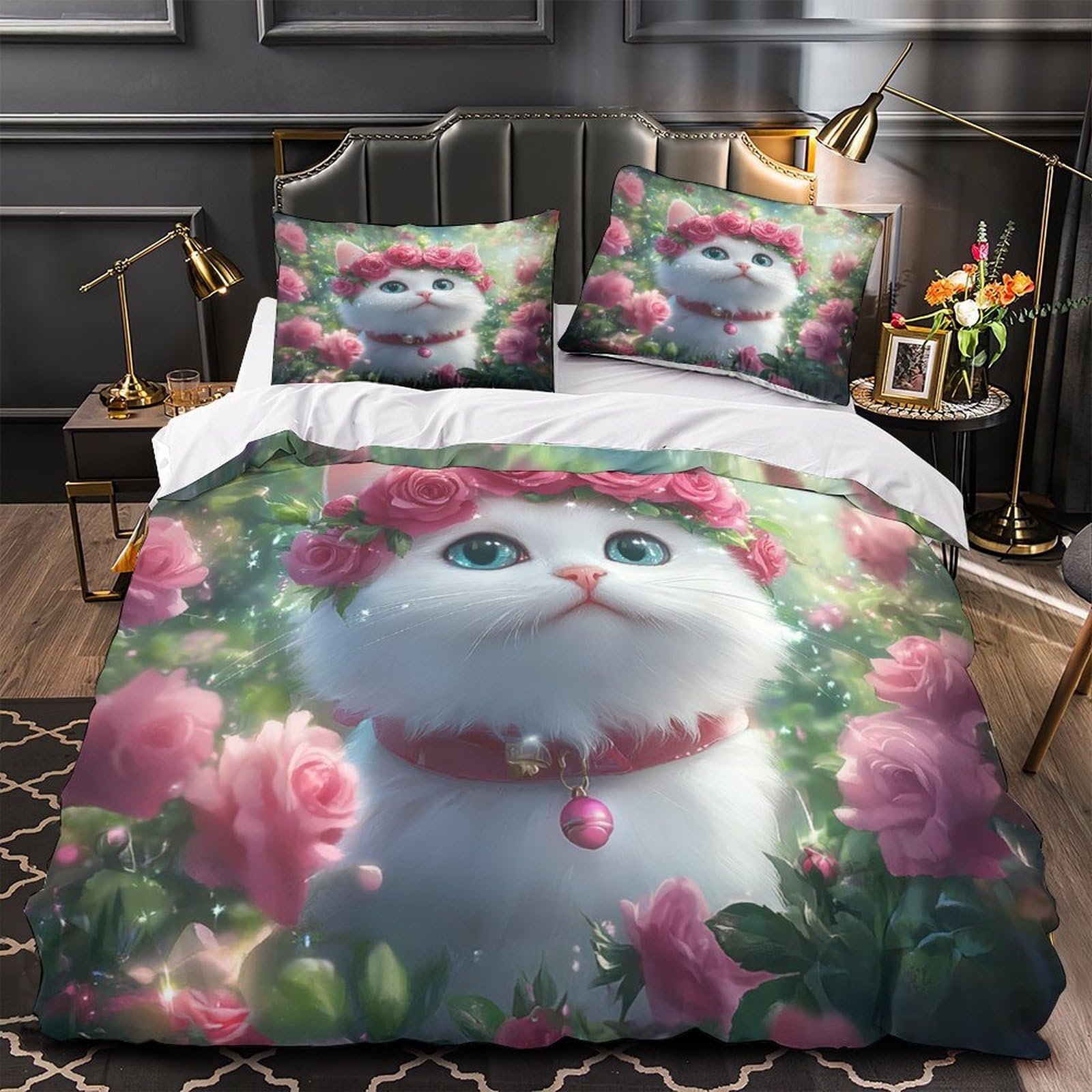 Housse de couette chat blanc anti-décoloration pour préserver l'éclat