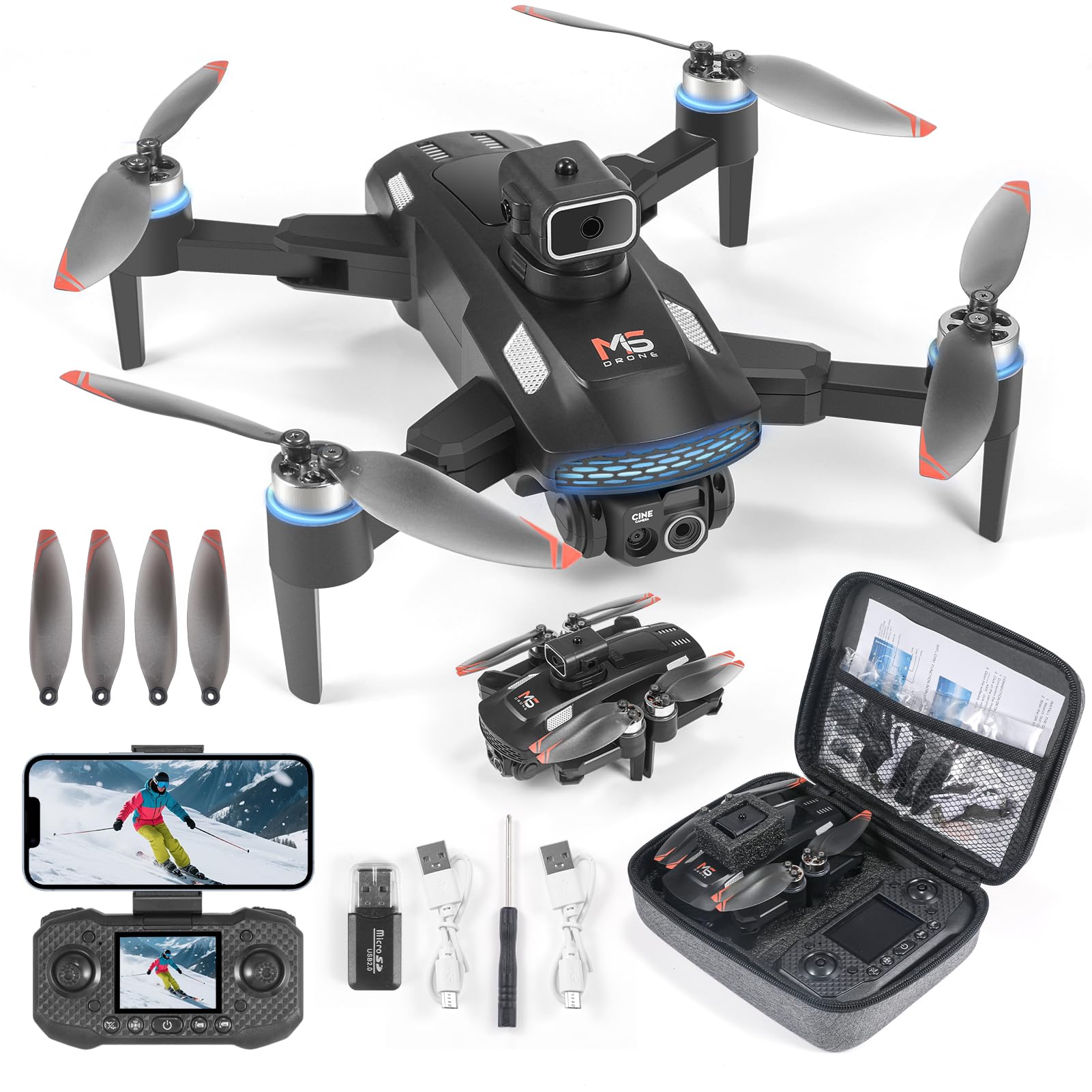 Drohne mit Kamera HD 4K,RC Faltbare FPV WiFi Live Ãœbertragung Drohne für Kinder Anfänger,2 Akku Lange Flugzeit,Headless Modus,Flugbahnflug,Hindernisvermeidung,One Key Start/Landen,Headless Modus