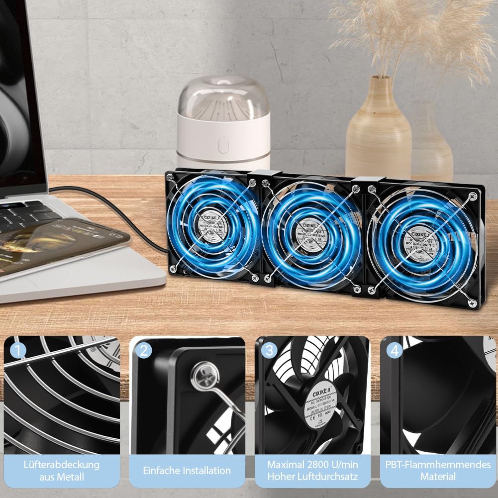 4 ventole da 120 mm per PC, 12 V, ventola per computer, con spina di alimentazione e regolatore di velocità continuo per PC, laptop, TV, router Chassis Cabinet Server