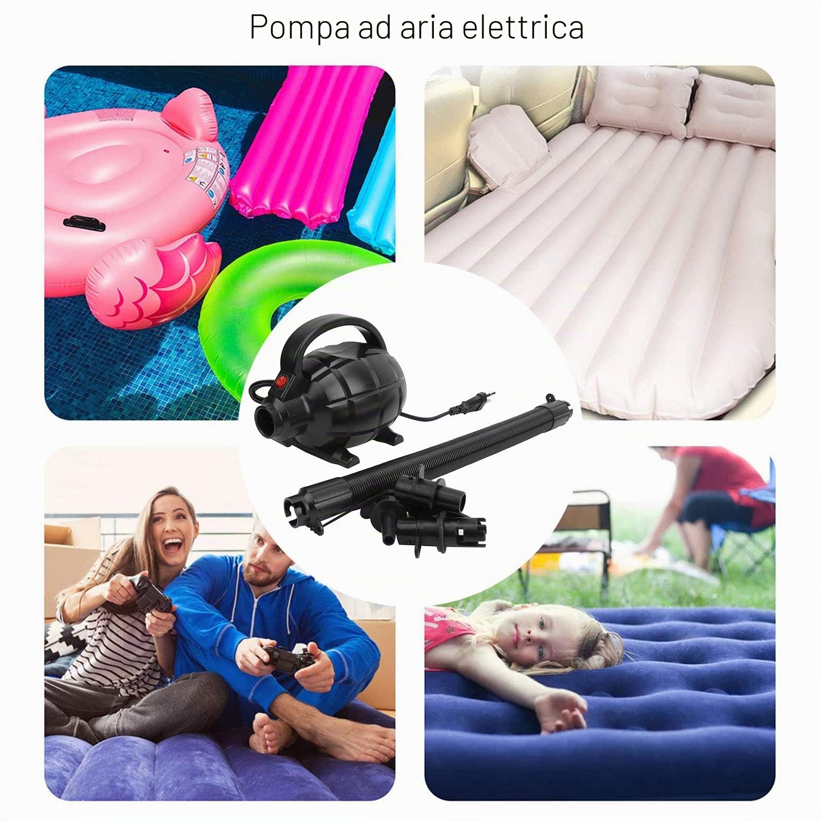 Pompa di Aria elettrica 220-240 V Spina UE Pompa Gonfiabile Automatica per Barca - Materasso Gonfiabile da Campeggio per Giardino Materasso per Piscina