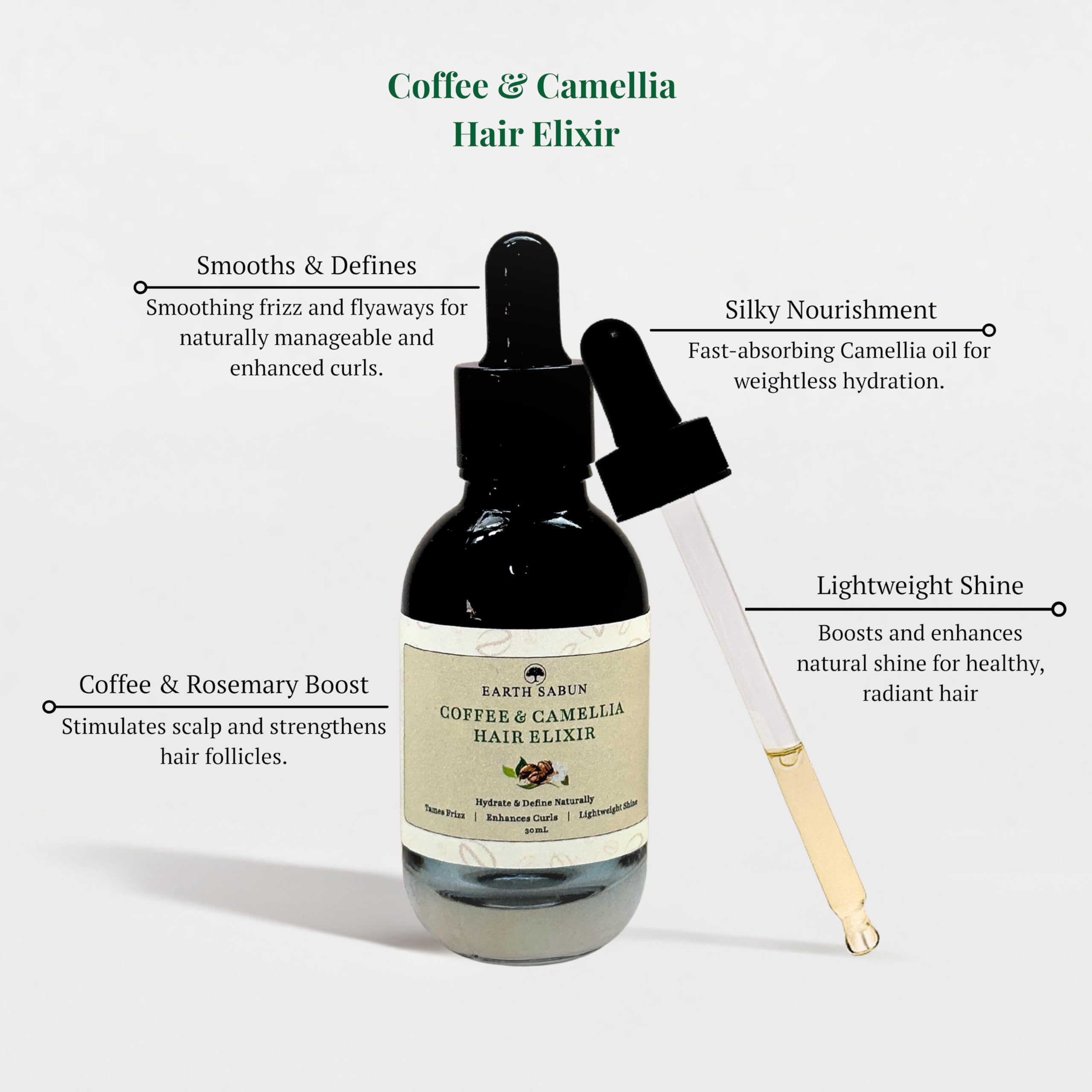 Earth Sabun Coffee & Camellia Hair Elixir, Natural Hair Oil with Argan & Rosemary for Dry & Frizzy Hair, Soft Curls - Image 2