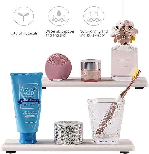 Miniatura 2 de NiuYichee 2 posavasos de diatomita absorbentes de agua (12.2 x 4 pulgadas), diseño ranurado, piedra absorbente de agua utilizada para jabones de