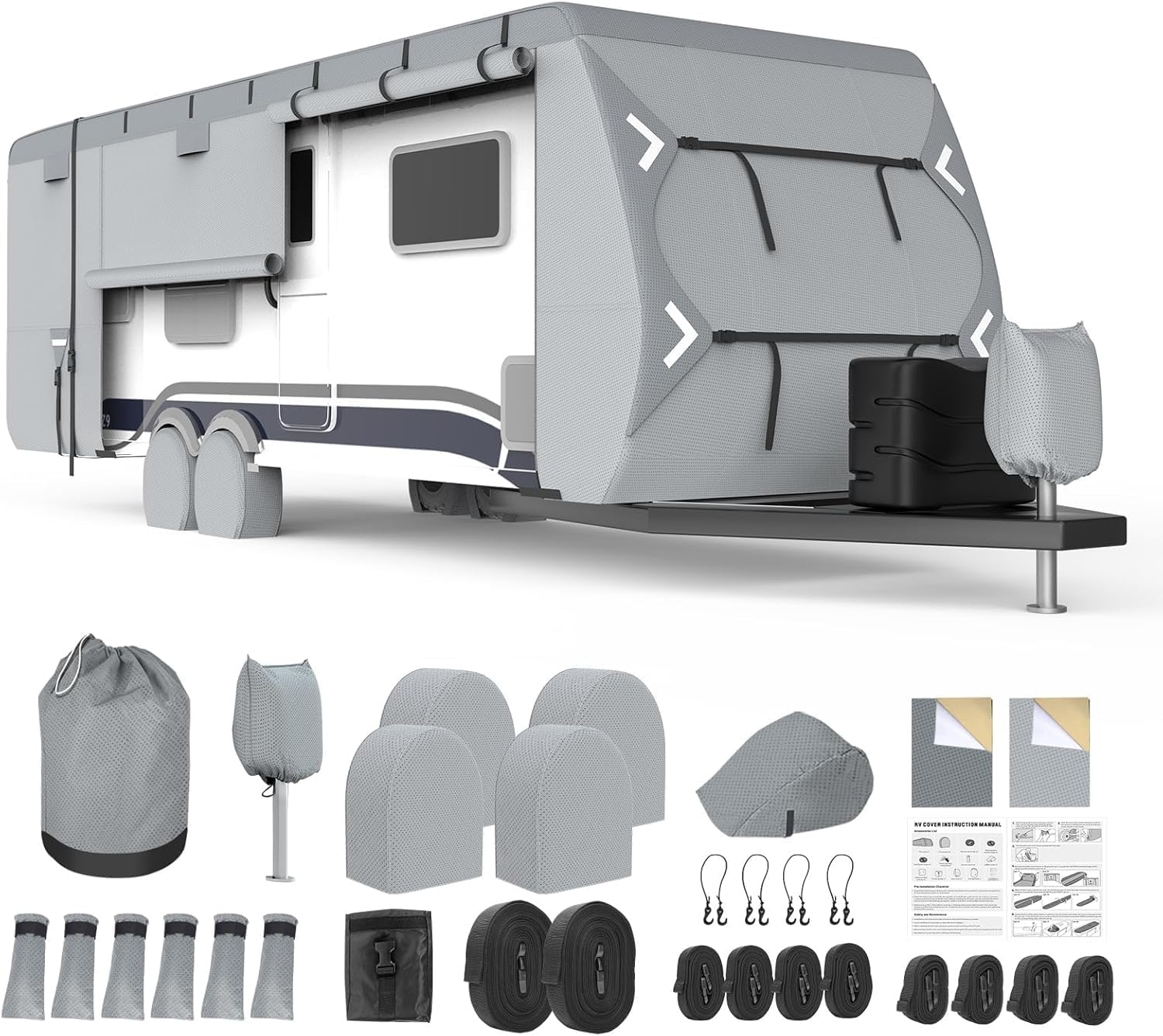 Mofeez RV Cover, 20-22ft Travel Trailer Cover, Heavy Duty 7 Layer Top Anti-UV Windproof Waterproof Camper Toy Hauler Cover with Tire Cover, Gutter Cover, Jack Cover