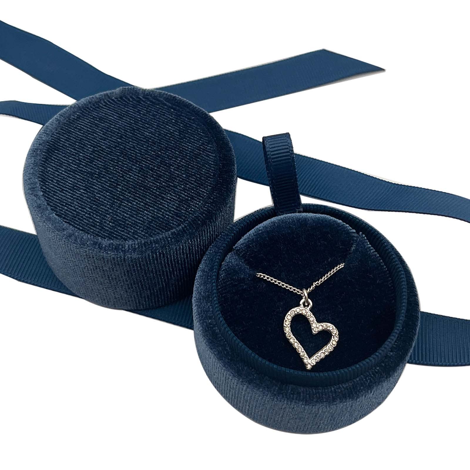 Piccola scatola regalo per collane, in velluto, portatile, rotonda, con elegante fiocco a nastro, per compleanno, festa della mamma, Natale, matrimonio, anniversario (blu)