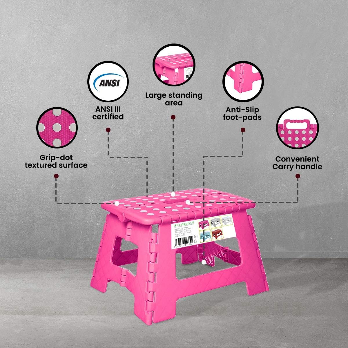 Folding Step Stool - 11"x8" Lightweight Portable Stool Supports up to 300lbs Non-Slip Collapsible Stool Suitable for Kids and Adults Stable Boost for Use in Kitchens Bathrooms & More