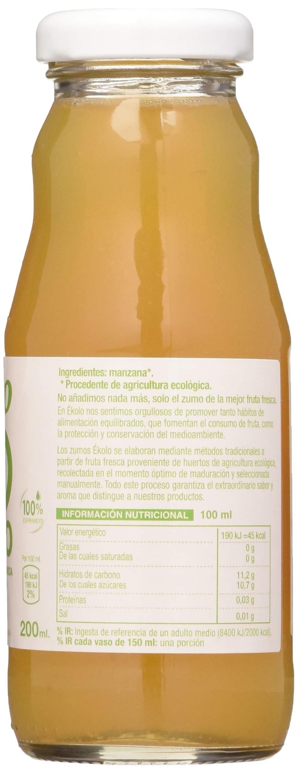 Ekolo Zumo De Manzana Ecológico, 100% Exprimido, 12 Botellas * 200Ml 2400 ml