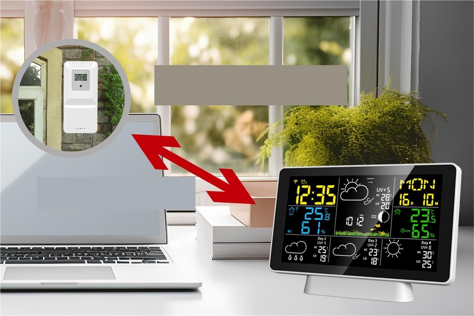 Stacja Meteorologiczna, Stacja Pogodowa WiFi Zegar Kolorowy Ekran Alarm Temperatury I Wilgotności do Ogrodu