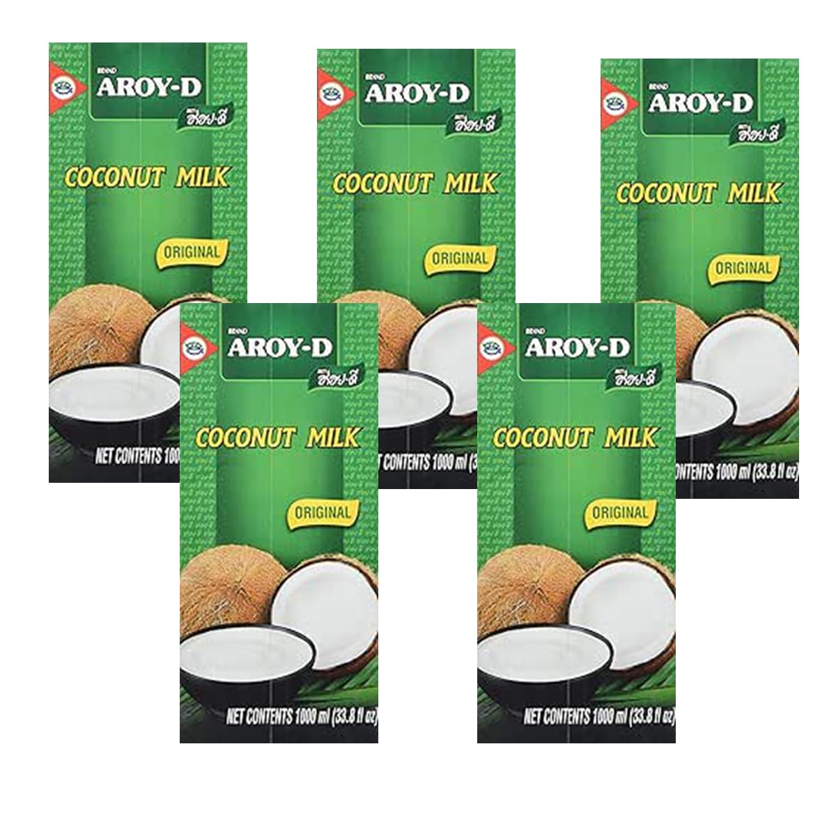 Aroy-D Leche de coco 1 litro Coconut Milk 100% Original (5 Botella)