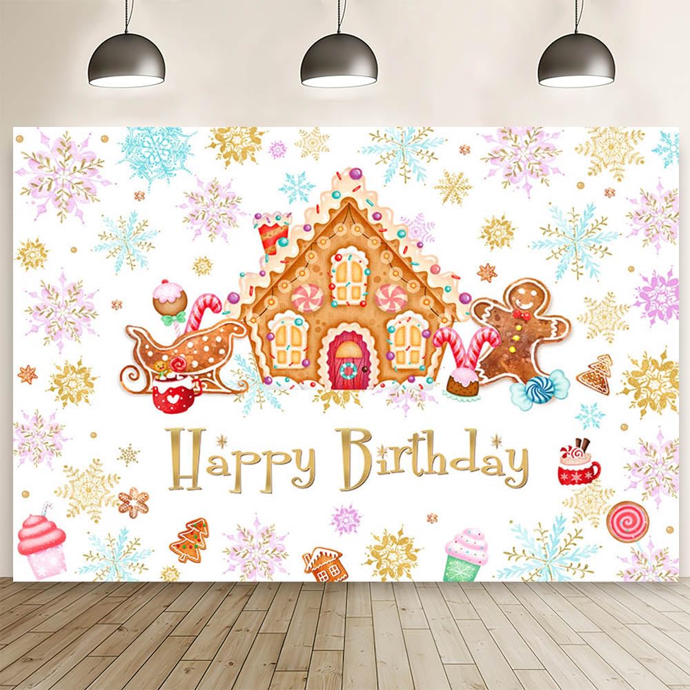 CRTPOD 9x6ft Winter Pink Gingerbread House Backdrop For Photoshoot Snow Forest Background For Photography Cute Gingerbread Man Snowman Family Holiday Party Banner Kids Baby Wall Decor