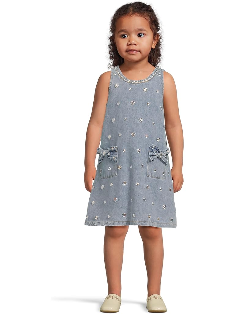 Blue Lola and The Boys Crystal Heart Denim Bow Dress (Toddler/Little Kid/Big Kid)