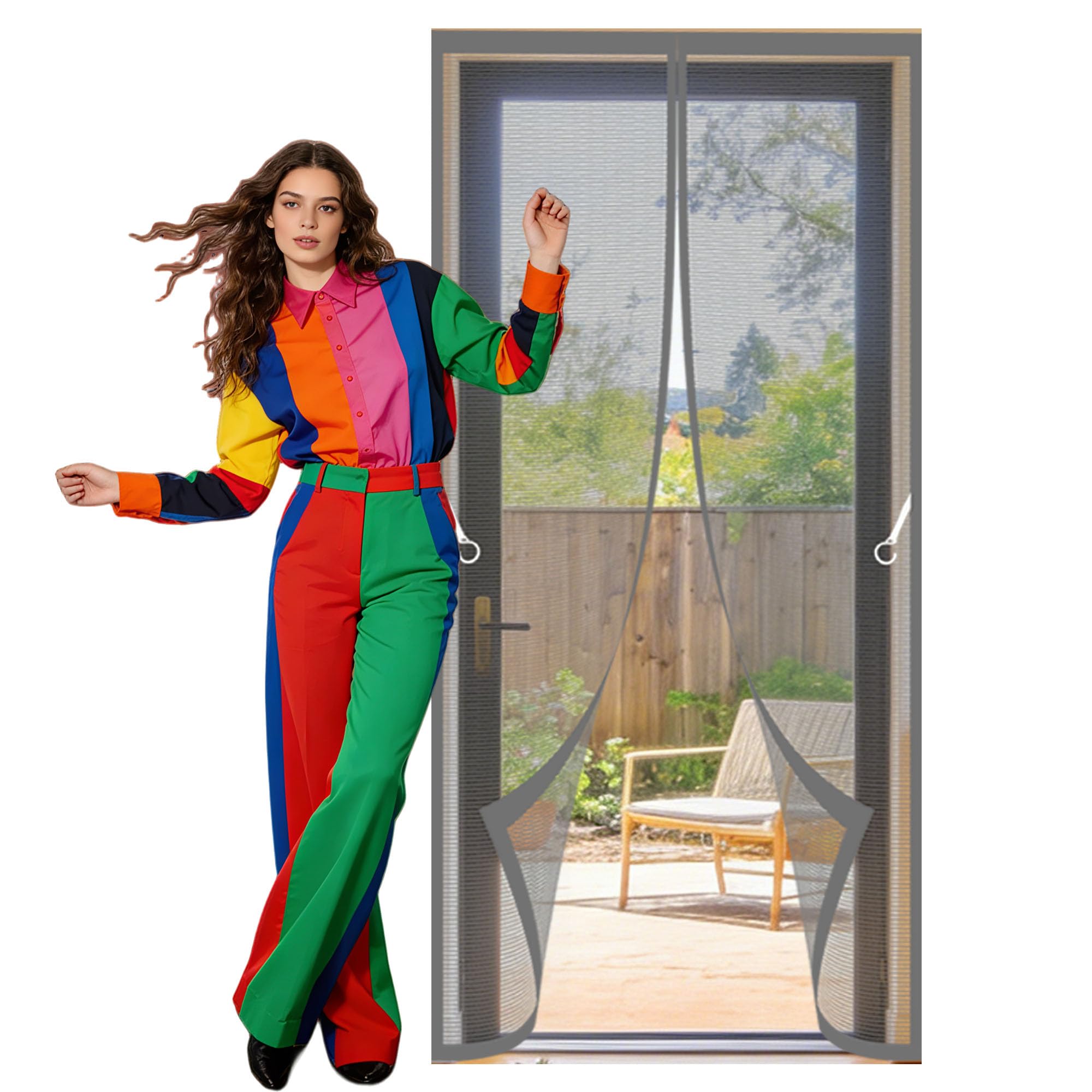 Fly Screen for Doors 128 x 188 cm No Tools Installation Fly Bug Mosquito Mesh Curtain Keep Bugs Out Lets Fresh Air in for Home, Bedroom, Living Room, Kitchen, Patio, Grey