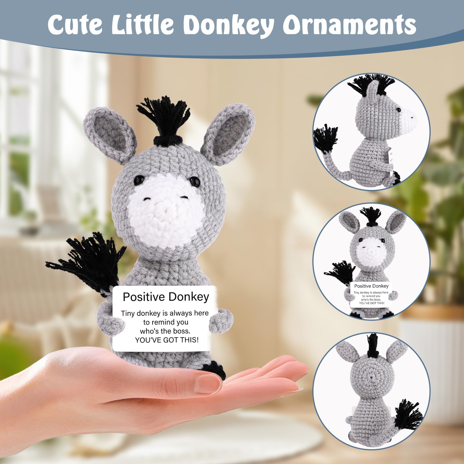 Emotional Support Crochet Donkey Gifts, Handmade Positive Crochet Animals with Positive Words, Cute Donkey Pocket Hug - Image 3