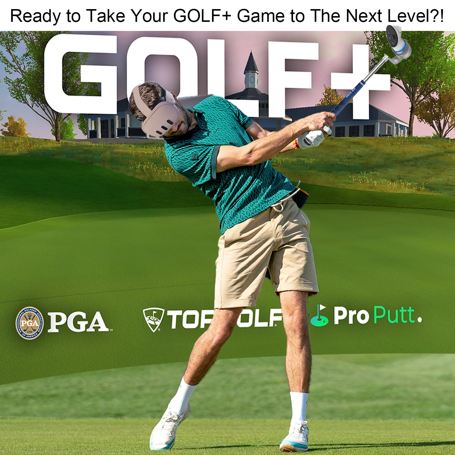 YEZRO Accesorio de Palo de Golf Para Meta Quest 3 - Mango Con Peso VR Ajustable de Aluminio y Agarre Real, Diseño de 90 Grados Para Mantener el Seguimiento | Para Diestros